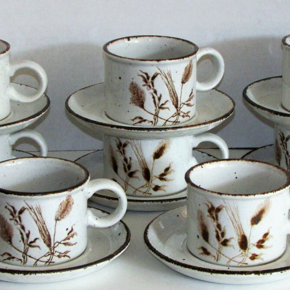 4 Midwinter WILD OATS STONEHENGE Coffee Cups & Saucers Stoneware Wedgwood Mugs